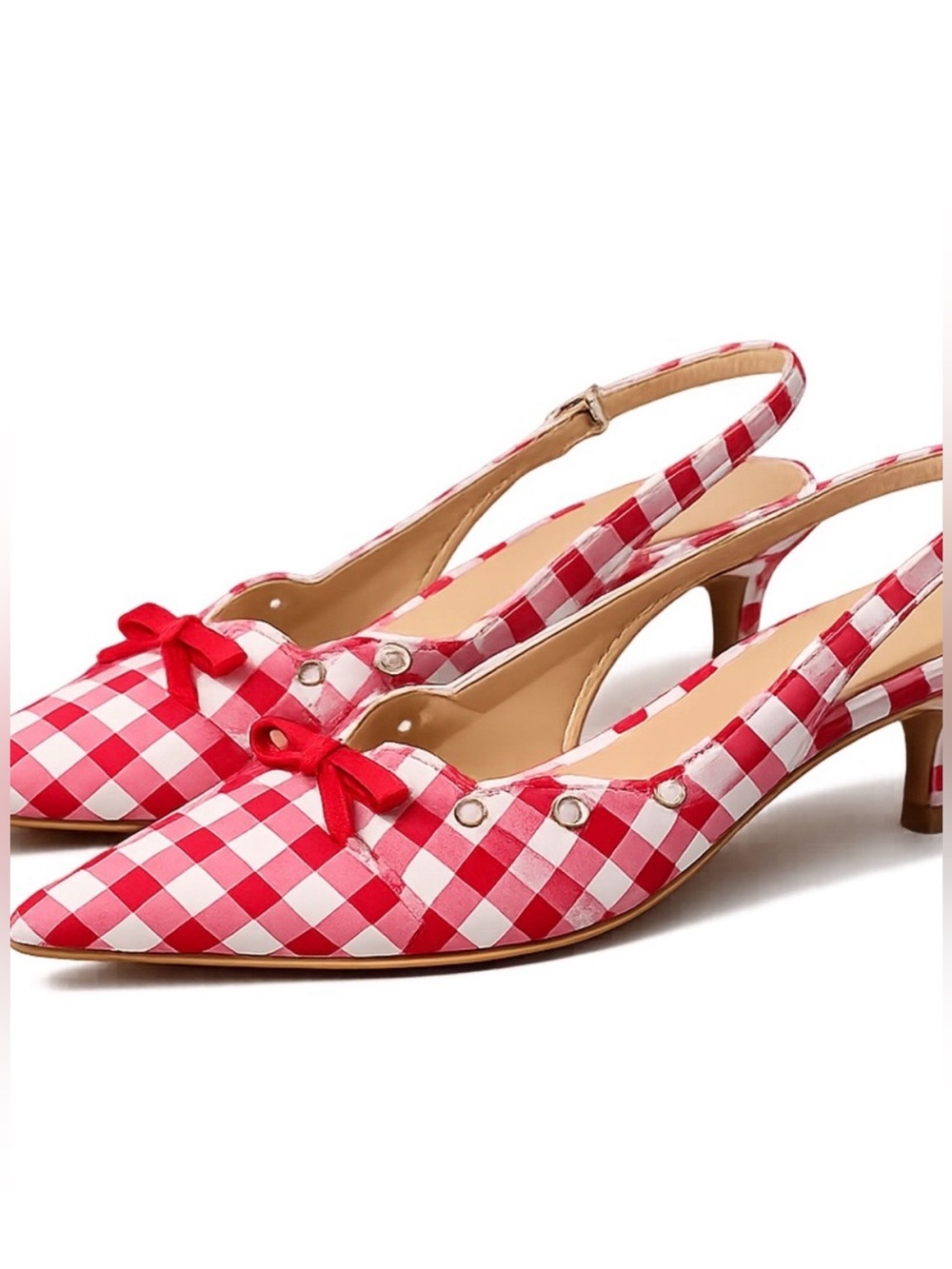 NWT Wild Fable Red Gingham Slingback Kitten Heels - Picture 3 of 10
